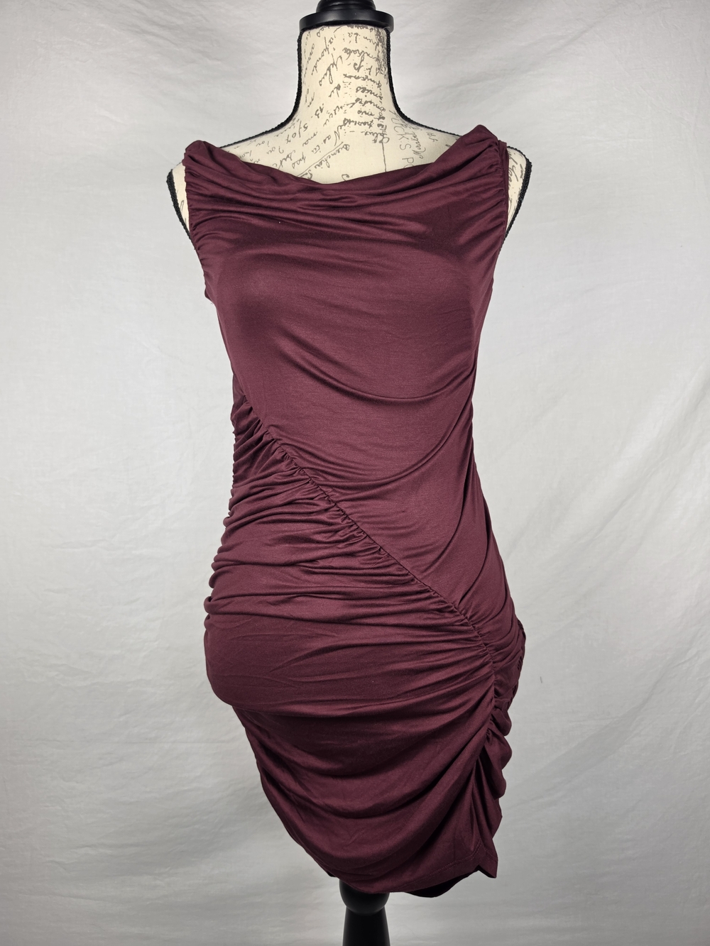 Free People Beach Draped Cowl Neck Ruched Mini Dress Burgundy - XS